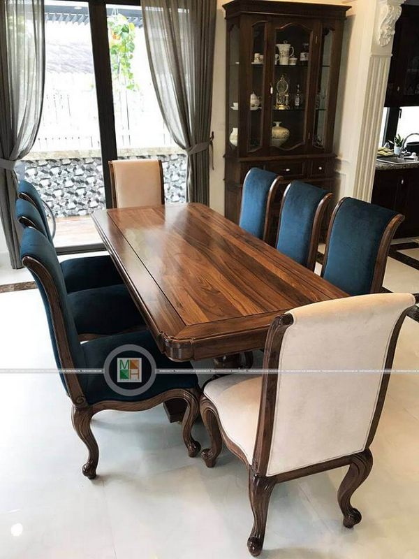 Mẫu bàn ghế ăn gỗ óc chó tân cổ điển đẹp sang trọng tại biệt thự ecopark hưng yên _ Thi công nội thất Morehome