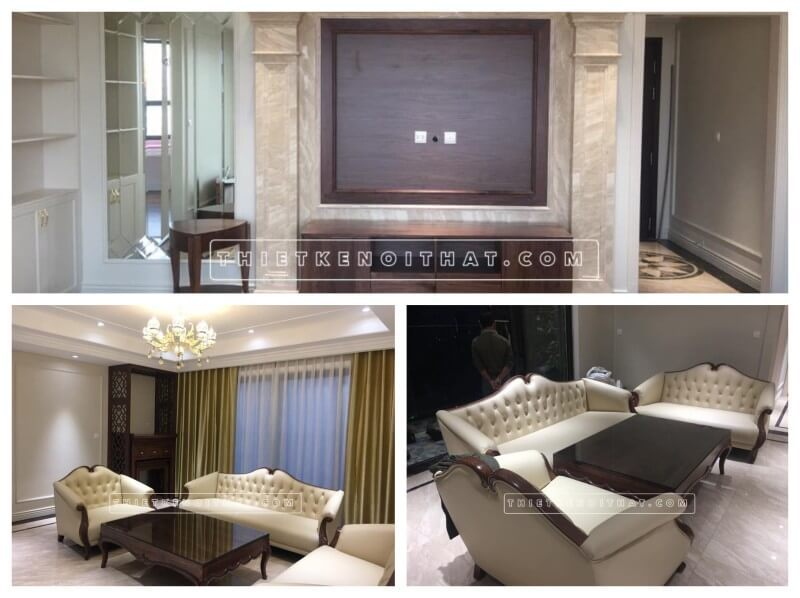 Thi công phòng khách tân cổ điển chung cư D