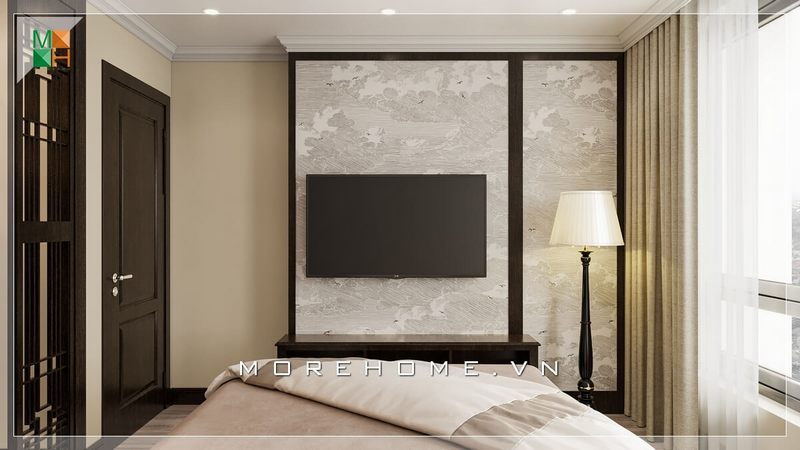 Thiết kế nội thất phòng ngủ master gỗ tự nhiên phong cách tân cổ điển