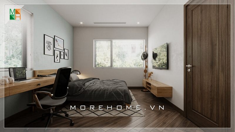 Mẫu kệ tivi treo tường đơn giản bằng gỗ công nghiệp giúp tạo sự thông thoáng cho lối đi mà vẫn đáp ứng đủ chức năng sử dụng