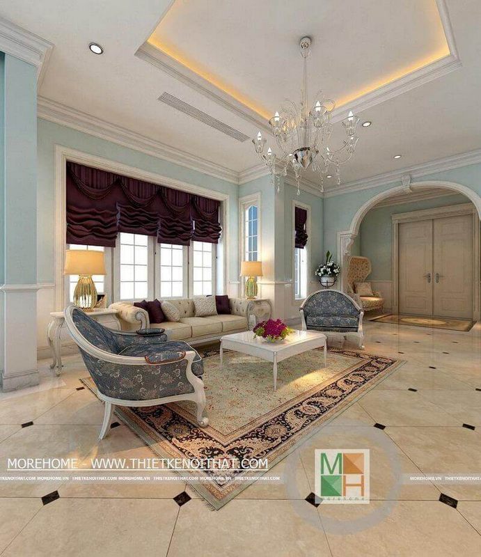 Thiết kế phòng khách biệt thự theo phong cách tân cổ điển sang trọng, đẳng cấp