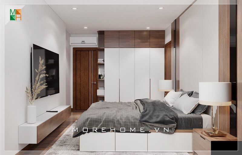 Kệ tivi cũng là một thiết kế nội thất tạo nên độ sang trọng và tiện nghi cho căn phòng ngủ trở nên tinh tế hơn bao giờ hết.