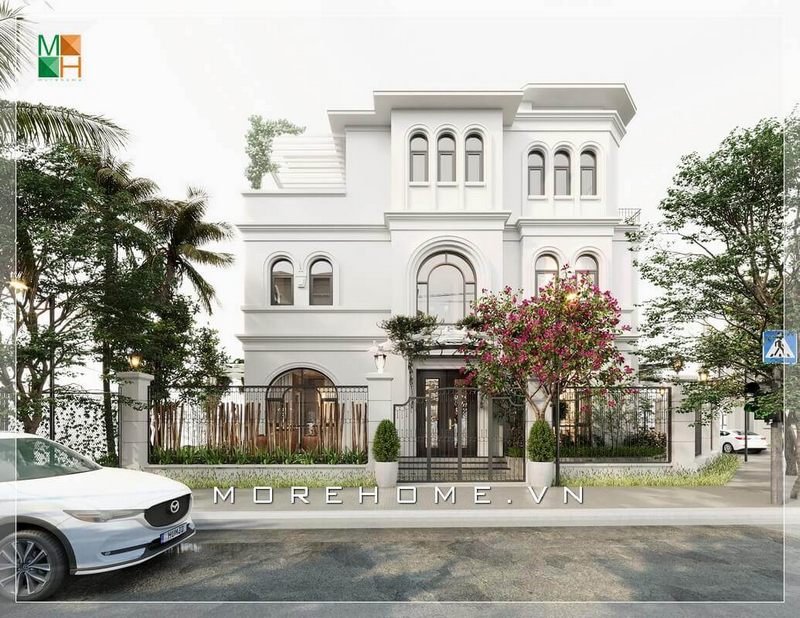 Mẫu thiết kế kiến trúc biệt thự cao cấp ấn tượng với cửa mái vòm sang trọng và đẳng cấp.